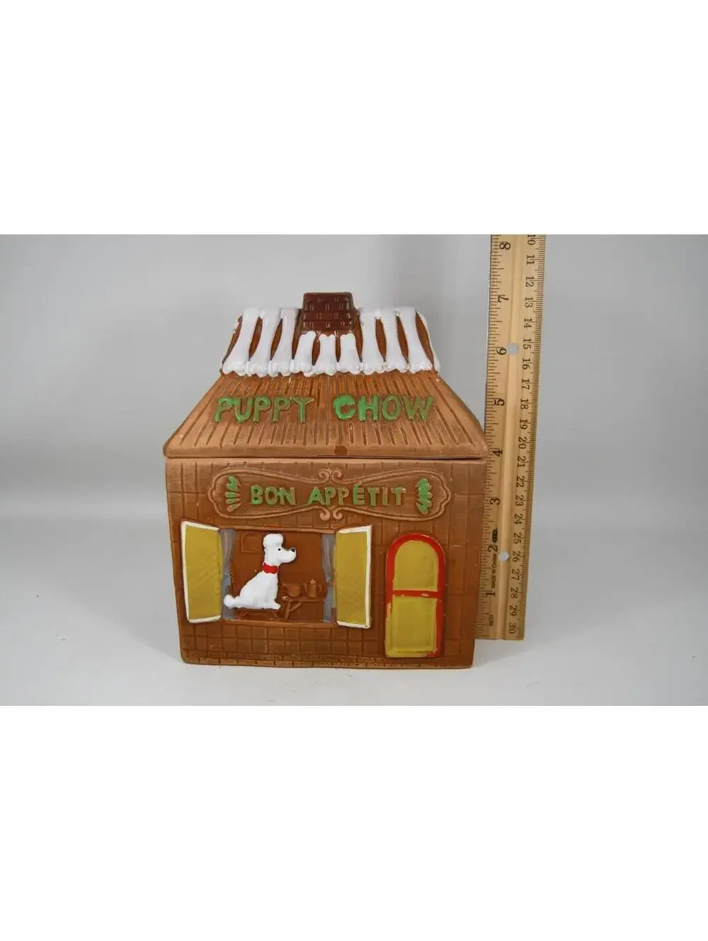 Vintage Shafford Puppy Chow Bon Appetit House Dog Cookie Treat Jar Ceramic Japan